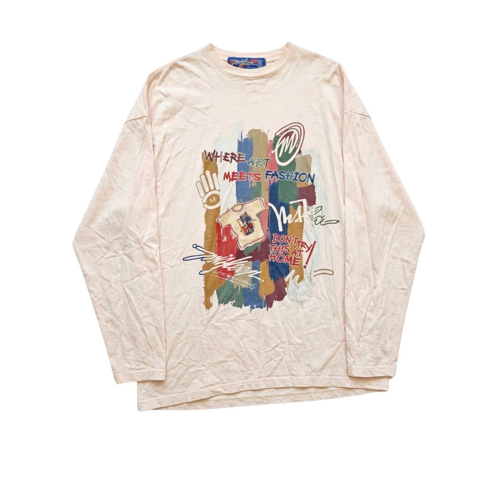 Vintage Miskeen Originals Where Art Meets Fashion Long Sleeve Shirt Cream Y2k 2x